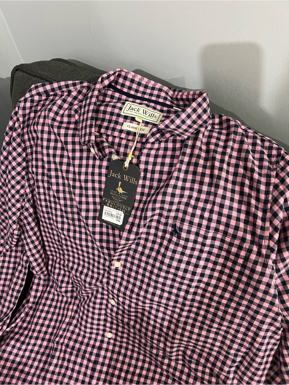 Jack Wills Men’s Pink and Black Gingham Button-Down Shirt